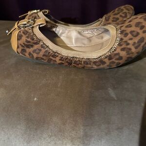 Leopard Print Kids Ballet Flats with Buckle Detail